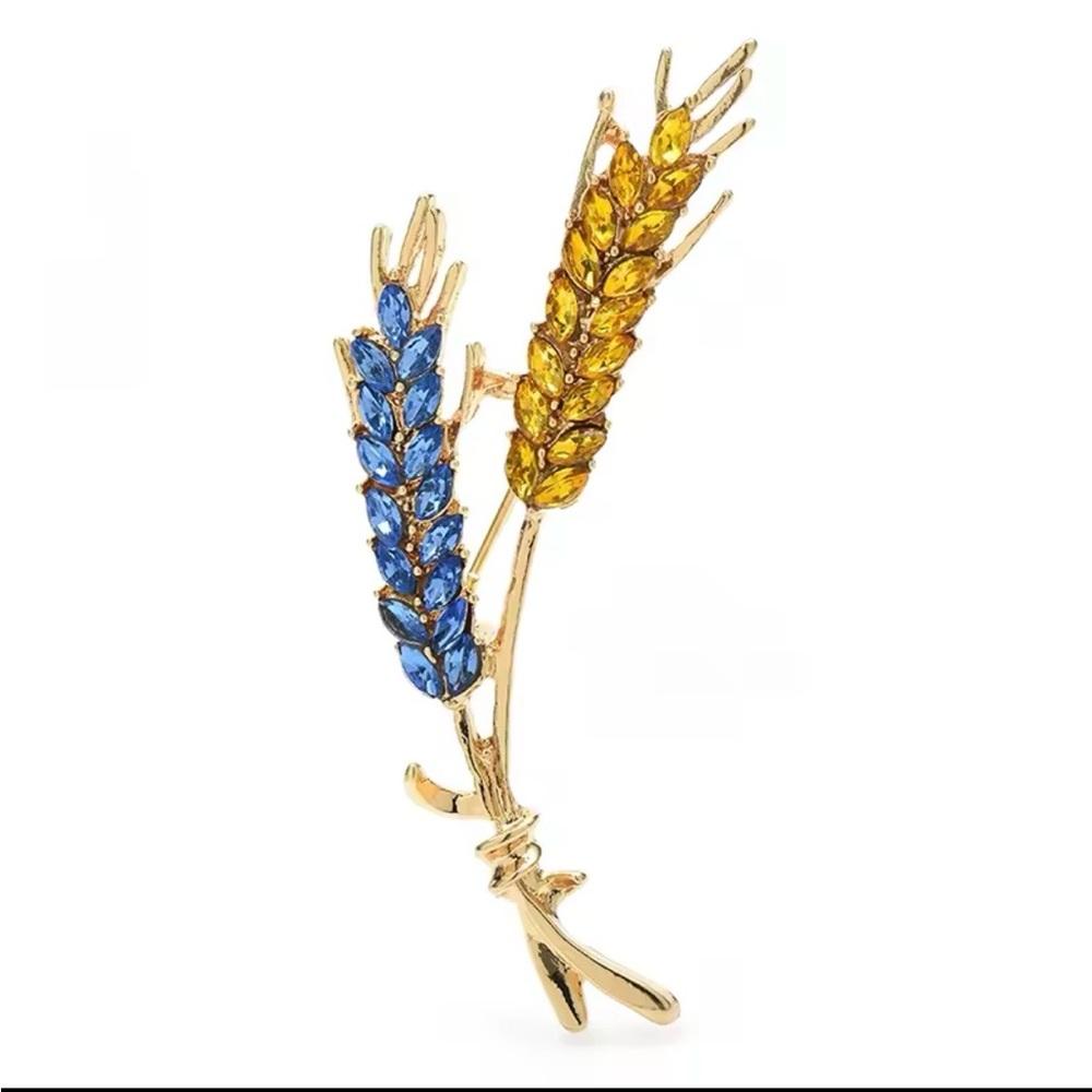 Beautiful Gold Wheat Spike Rhinestone Brooch